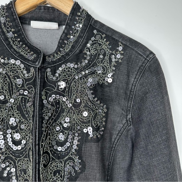 Chico’s Black Embellished Denim Jacket Size Large - Picture 3 of 11